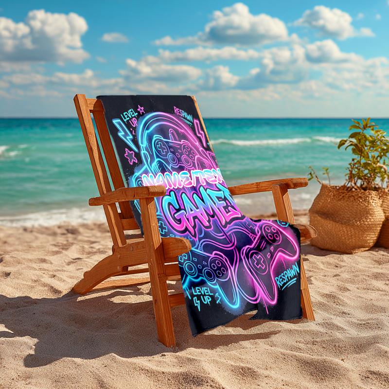 1PC Custom Name Neon Gamer Vibes Beach Towel Highly Absorbent And Sand-Resistant Towel for Swimming, Pool, Yoga, And Travel Lightweight