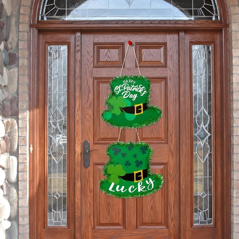 SaintPatricks Festival Pendant Shamrock Door Sign Hanging Signs Front Door Porch Board House Decoration Holiday Supply