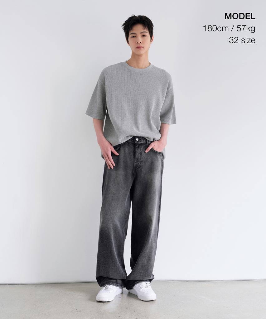 MUSINSA STANDARD Scrub Washed Wide Denim Pants [Washed Black]