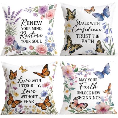 4 Stück Schmetterling Blume Motto Design Kissen Kissenbezug Polyester Kissenbezug Dekokissen Kissenbezug Haus Auto Sofa Dekor