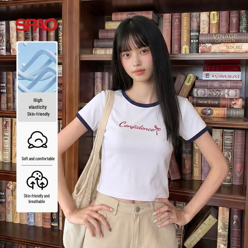 SPAO Women s Retro Slim Fit Short Sleeve T-Shirt L