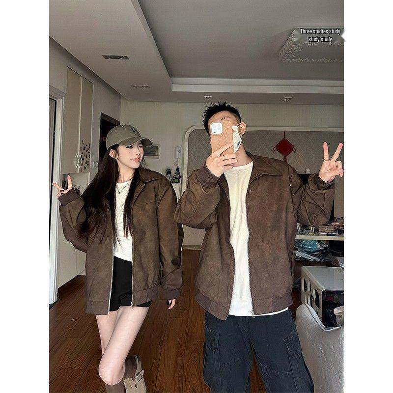 Men's Retro Brown Leather Motorcycle Jacket - High-End Autumn/Winter Style with Loose Lapel Design