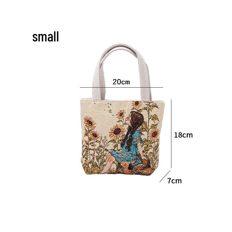 

Сумка-тоут з канвасу з жаккардовою вишивкою в етнічному стилі для жінок - Повсякденна, Маленька, Сумка на блискавці Small (15*7*18cm)