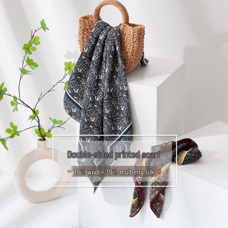 Women's Versatile Autumn Silk Wool Double-Sided Scarf Shawl