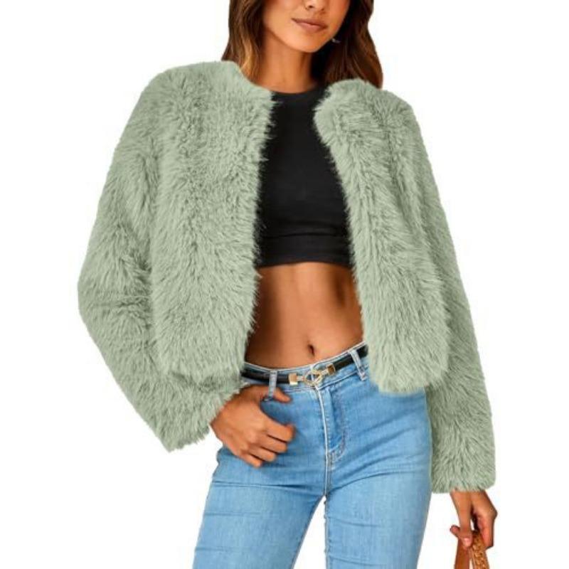 Winter Jacket Short Jacket Faux Fur Long-sleeved Pockets Thermal Jacket Autumn and Winter Clothes
