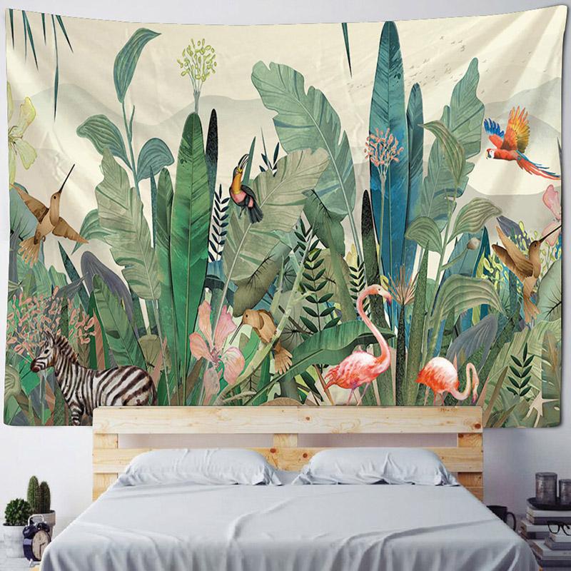 Dschungel-Vogel-Kunst-Wandteppich, psychedelische Szene, Heimdekoration, Kunst, Wandbehang, Hippie, Boho, ästhetische Raumdekoration, Heim-Wanddekoration, Yoga-Matte
