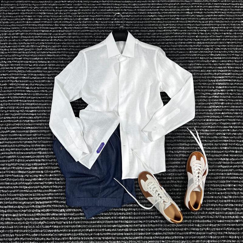 Men s Slim Fit Long Sleeve Shirt - Old Money High-End Style XXXXL (190-210) белый