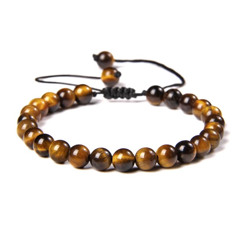 Natural Stone 6mm Beads Bracelet Adjustable Rope String Braided Bracelets For Women Men Amethysts Red Agates Lava Beaded Bangles