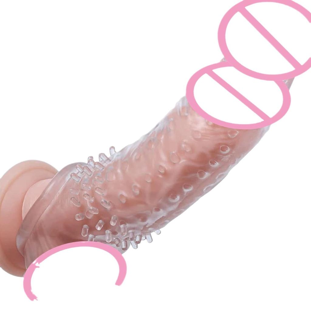Men's Pleasure Enhancer Sleeve - Textured Penis Extender with Stimulating Particles, Delay Condom for Sensitivity, Couples Sex Toy