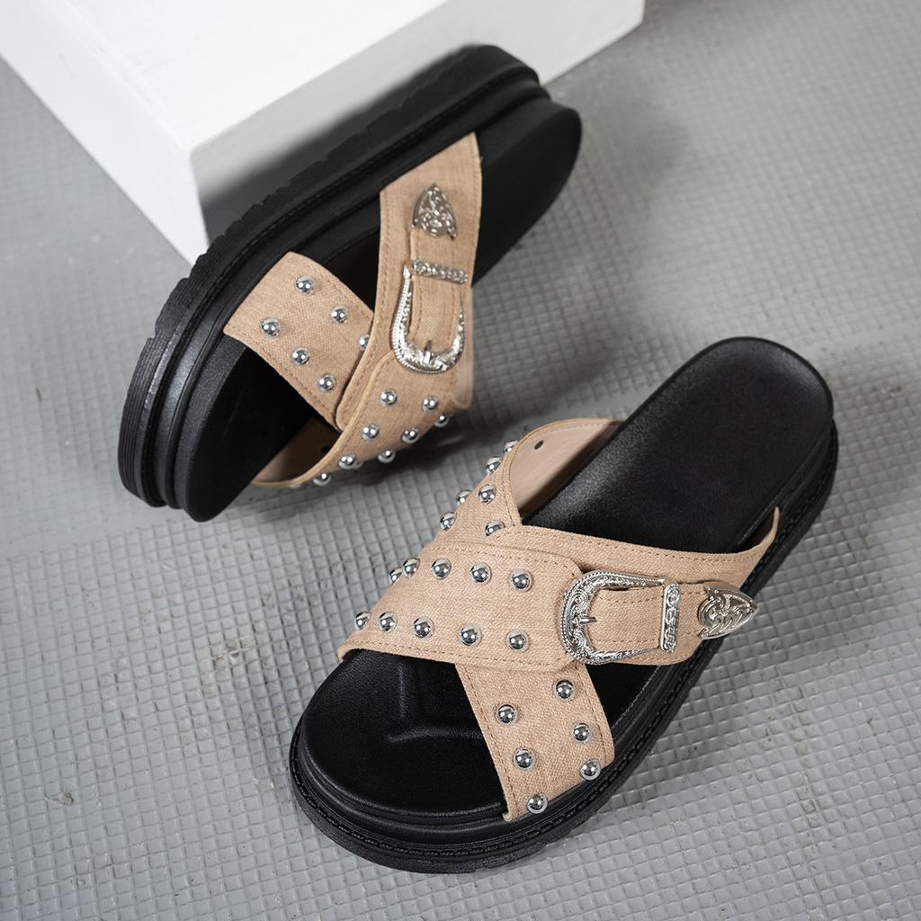 Fashion Punk Style Rivets Women's Slippers Summer Thick Sole Casual Slipper Outdoor Open Toe Beach Slippers for Women Platform Sandalias