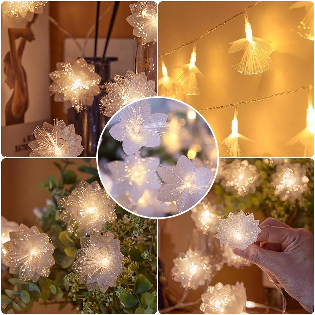 3M LED Fiber Optic Fairy Light Battery-operated Garland Christmas Decoration Party New Year's Decor Artificial Flowers Festoon