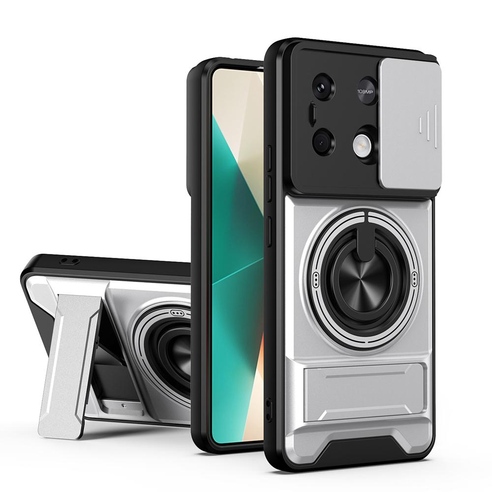 KEYSION Magnetic Phone Case for Xiaomi POCO X6 Pro 5G Slide Camera Lens Protection Upright Kickstand Ring Shockproof Back Cover