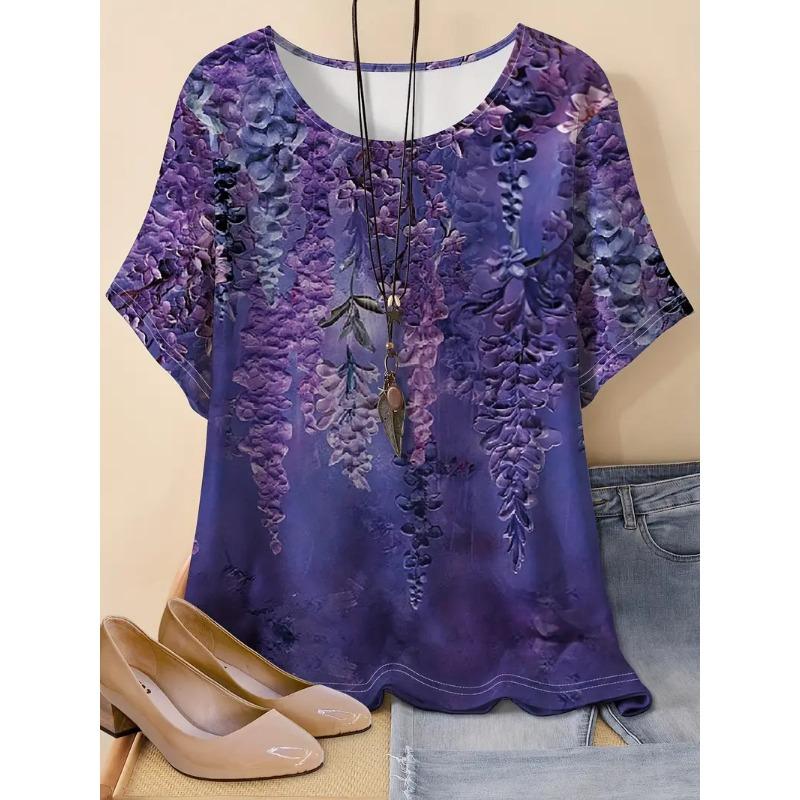 

Летняя женская футболка с короткими рукавами и принтом в виде цветка и растения, напечатанная на 3D-принтере 3XL