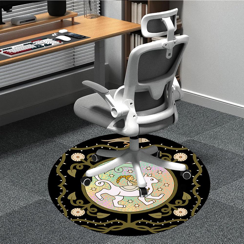 1pc Fantasy Creatures Office Round Area Rug, Indoor Mat Suitable For Office, Under Office Chairs Bedroom Living Room Home Decor, Room Deco
