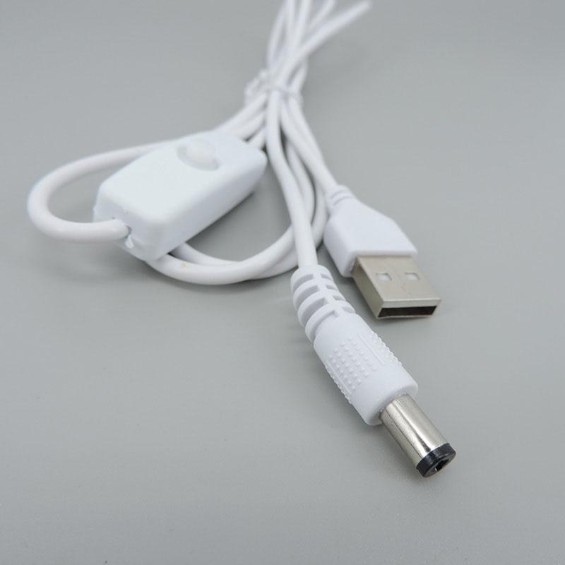 

150 см 5 В USB-штекер на DC-штекер, белый, черный, блок питания 5,5x2,1 мм, кабель включения/выключения 501, кнопка, провод для переключения, удлинитель для зарядки белый