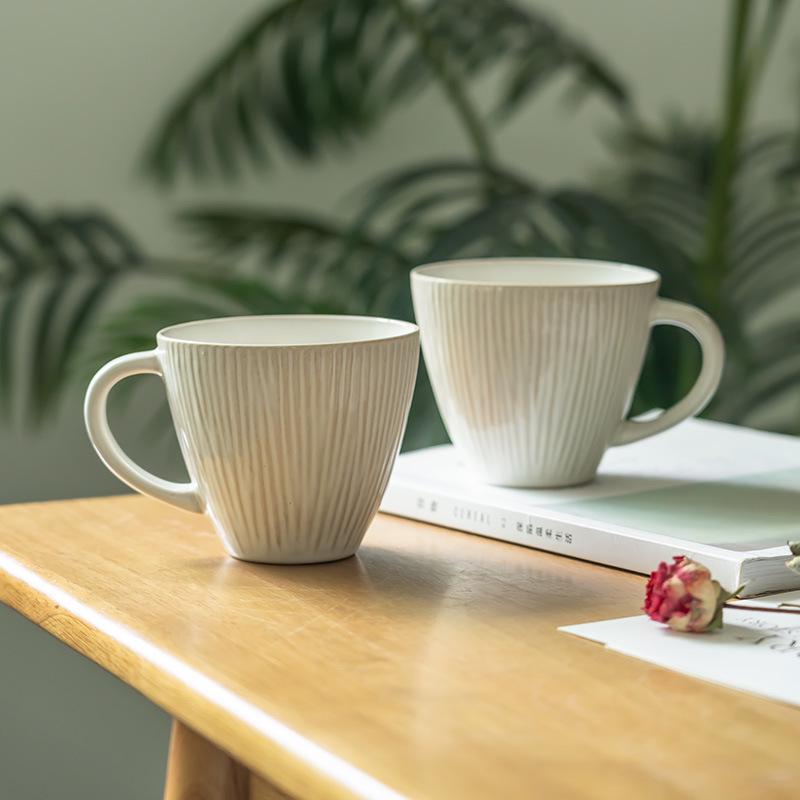 Retro Embossed Ceramic Mug – Office & Home Coffee, Tea, or Water Cup
