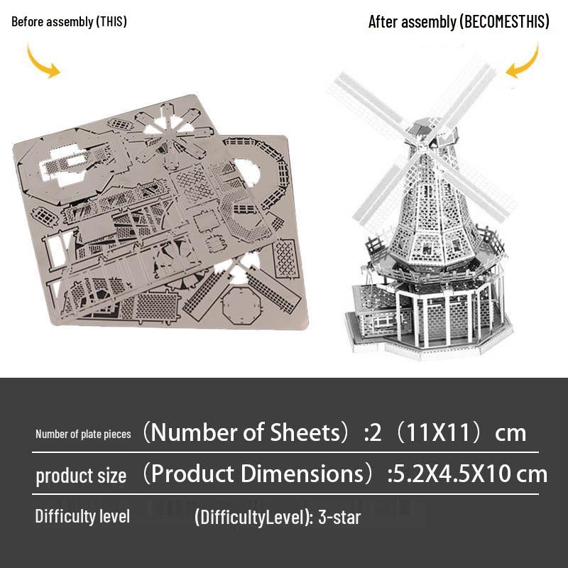 

3D Пазл из нержавеющей стали «Голландская ветряная мельница» – Сборка без клея