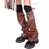 Women's Harajuku Faux Leather Flared Leg Warmers and Over Knee Socks Garter Belt Set for Punk Girls Japanese Streetwear