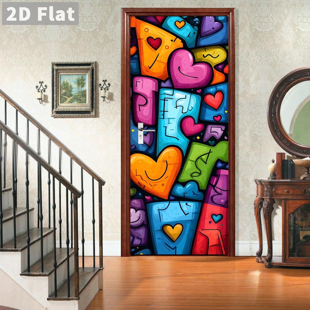 77/90/Självhäftande Dörrklistermärke Avtagbart Väggklistermärke Landskap Tapet Abstrakt Oljemålning Muraler för Dörrar Heminredning