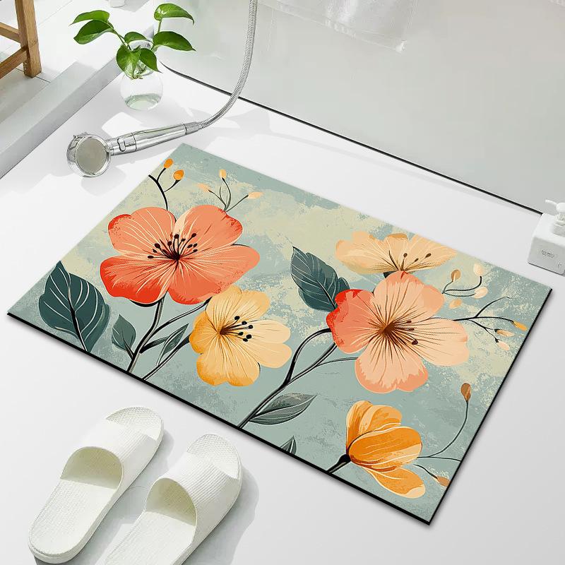 Flower Small Fresh Bathroom Floor Mat Diatom Mud Toilet Absorbent Floor Mat Bathroom Dirty Non-slip Mat Household Door Mat