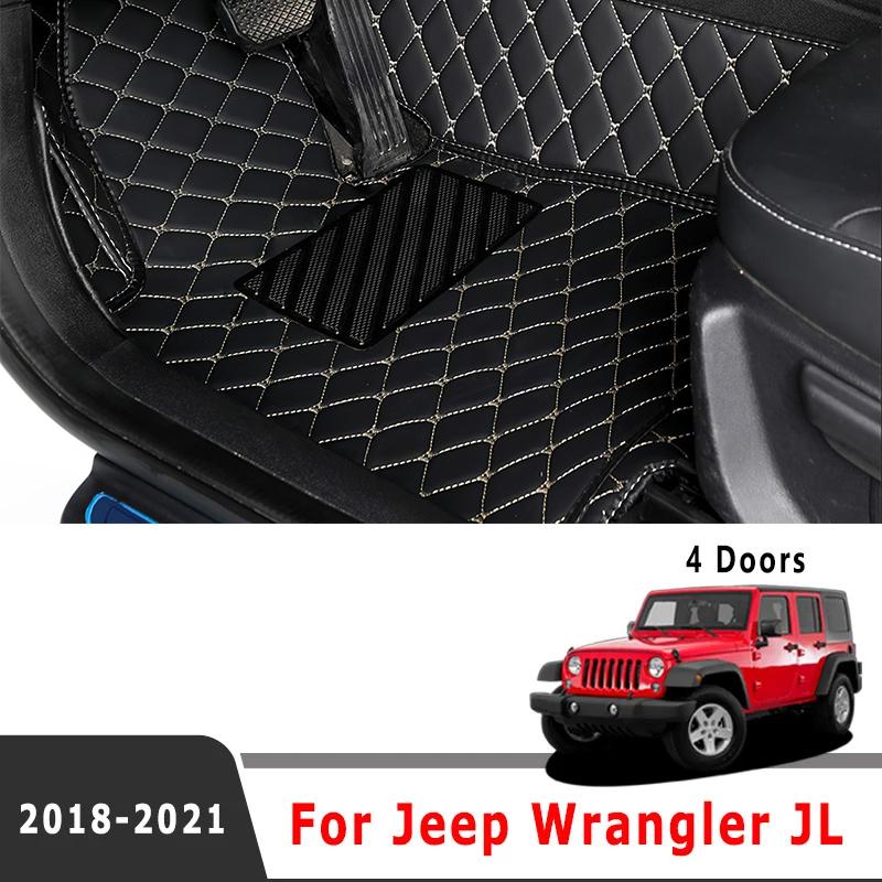 Car Floor Mats For Jeep Wrangler JL 4 Door 2024      2018 Luxury Leather Rug Cover Auto Foot Pads