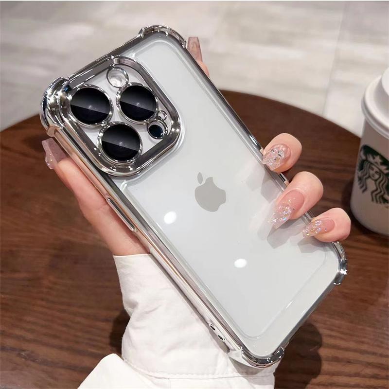 

Luxury Plating Shockproof Silicone Phone Case For iPhone 16 15 14 Plus 13 12 11 Pro Max Lens Protect Case Transparent Back Cover For iPhone 13 серебряный
