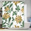 Floral Print Shower Curtain: Modern Green Leaves Yellow Flowers Design Customizable Size for Bathroom Decor Water Repellent Fabr