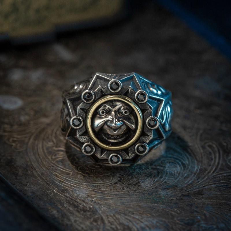 Vintage Gothic Clown Ring Men Women Adjustable Open Band Sterling Geometric Skull Design Handmade Statement
