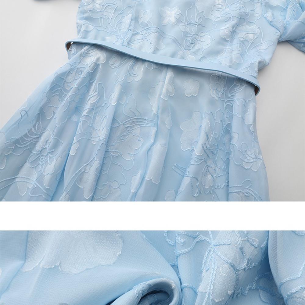 2026 Spring/Summer New Arrival Long Lantern Sleeve Short Dress for Women Vintage 3D Floral Jacquard Single-breasted Slim A-line Mini Dress