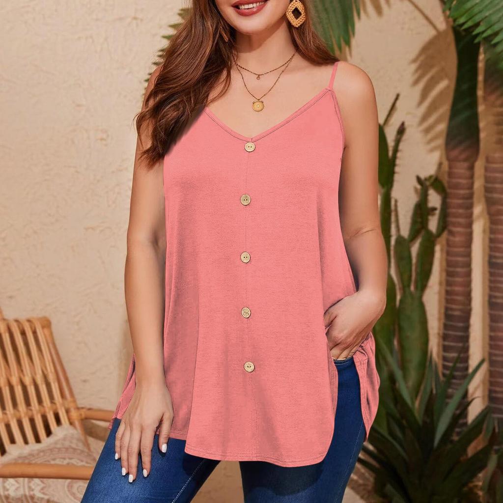 Dámská ležérní vesta plus size s nastavitelnými ramínky, top tílko bez rukávů s výstřihem do V