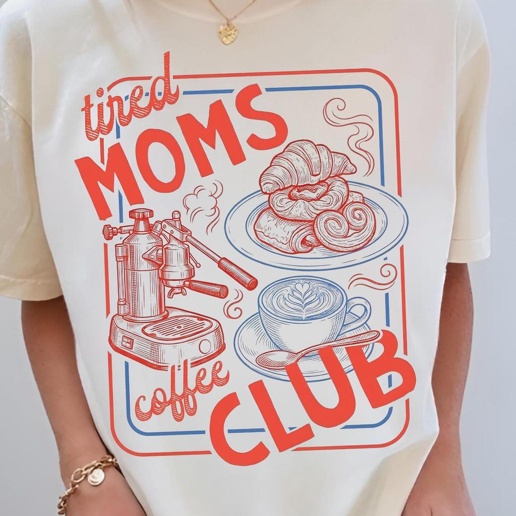 Tired Moms Coffee Club Shirt, Coffee Lover Gift, Striped Motherhood, Funny Mom Life Tee, Mom Life Tee, Caffeinated Moms Club Shirt