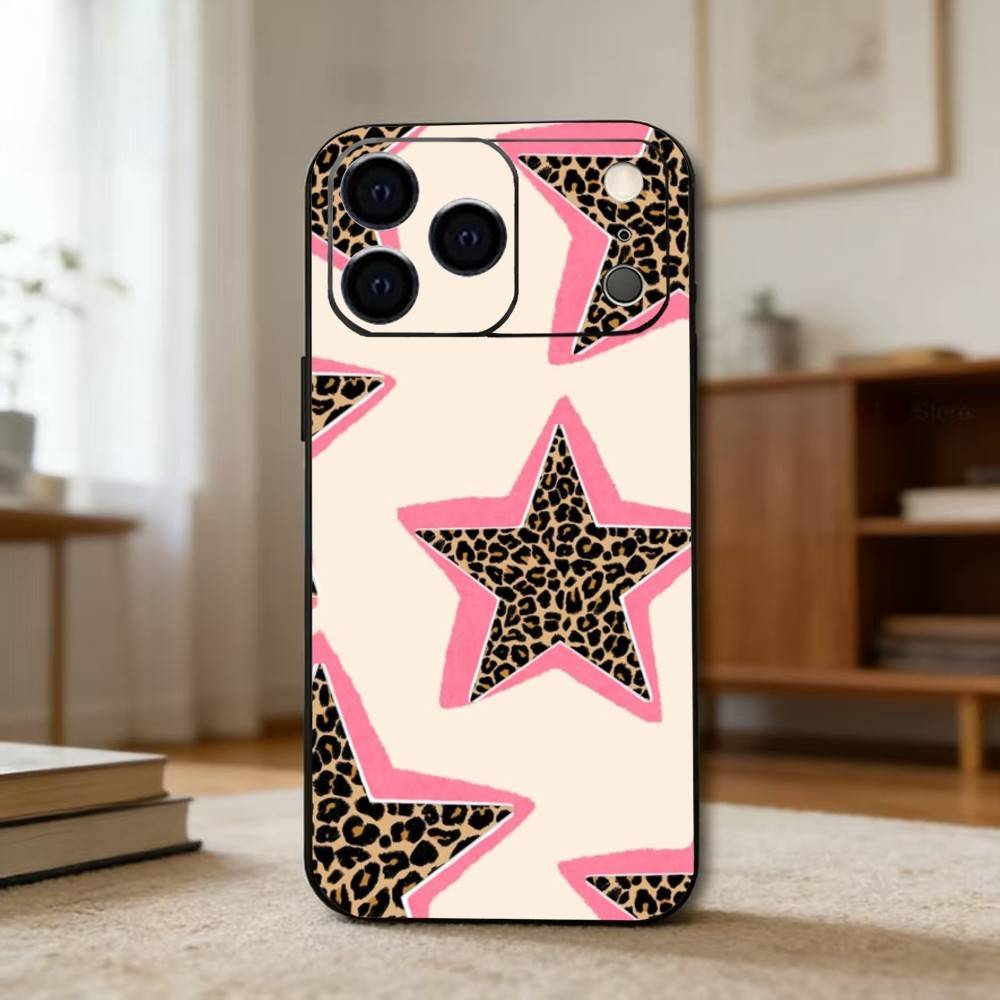 B-Black L-Leopard P-Print S-Star Phone Case For iPhone 17, 16,15,14,13,12,11 Plus,Pro Max, Others Soft Black Cover