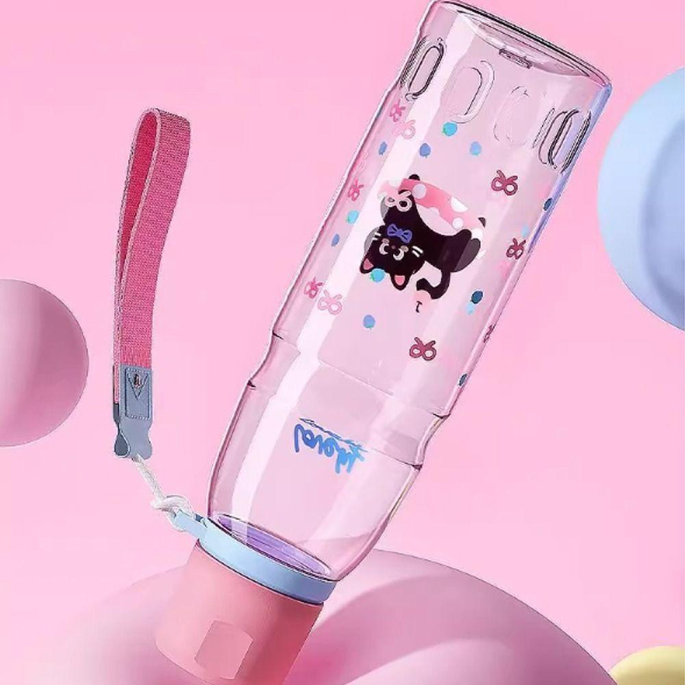 Lightweight Cartoon Portable Water Bottle Plastic Cute Straw Cup Large Capacity Sports Fitness Cup Home School Decor