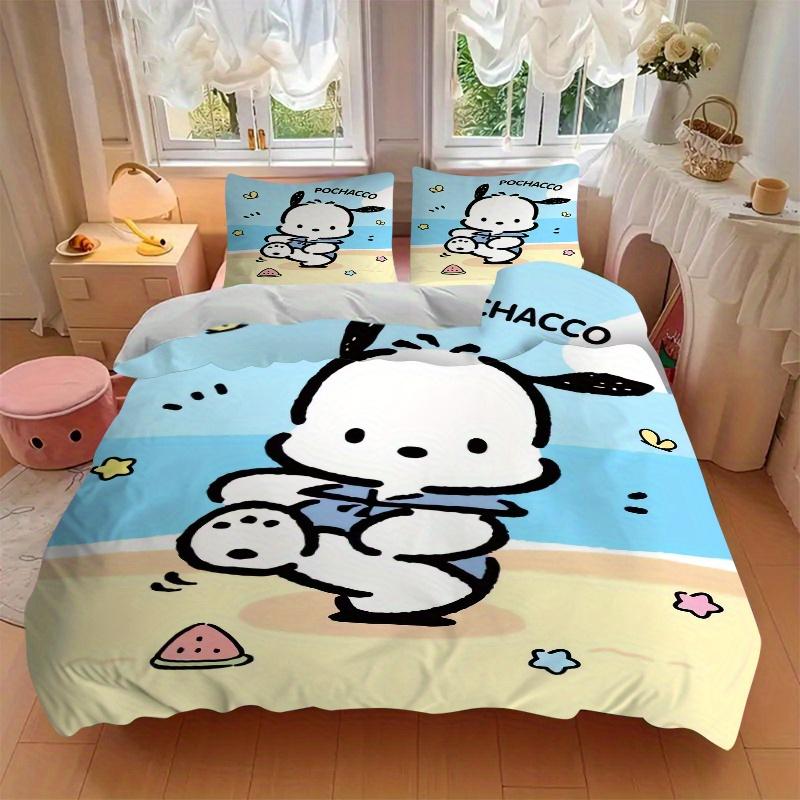 3pcs Beach Pochacco Bedding Set - Includes Quilt Cover and Pillowcases, Suitable for All Seasons, Machine Washable - Ideal Gift for Family a