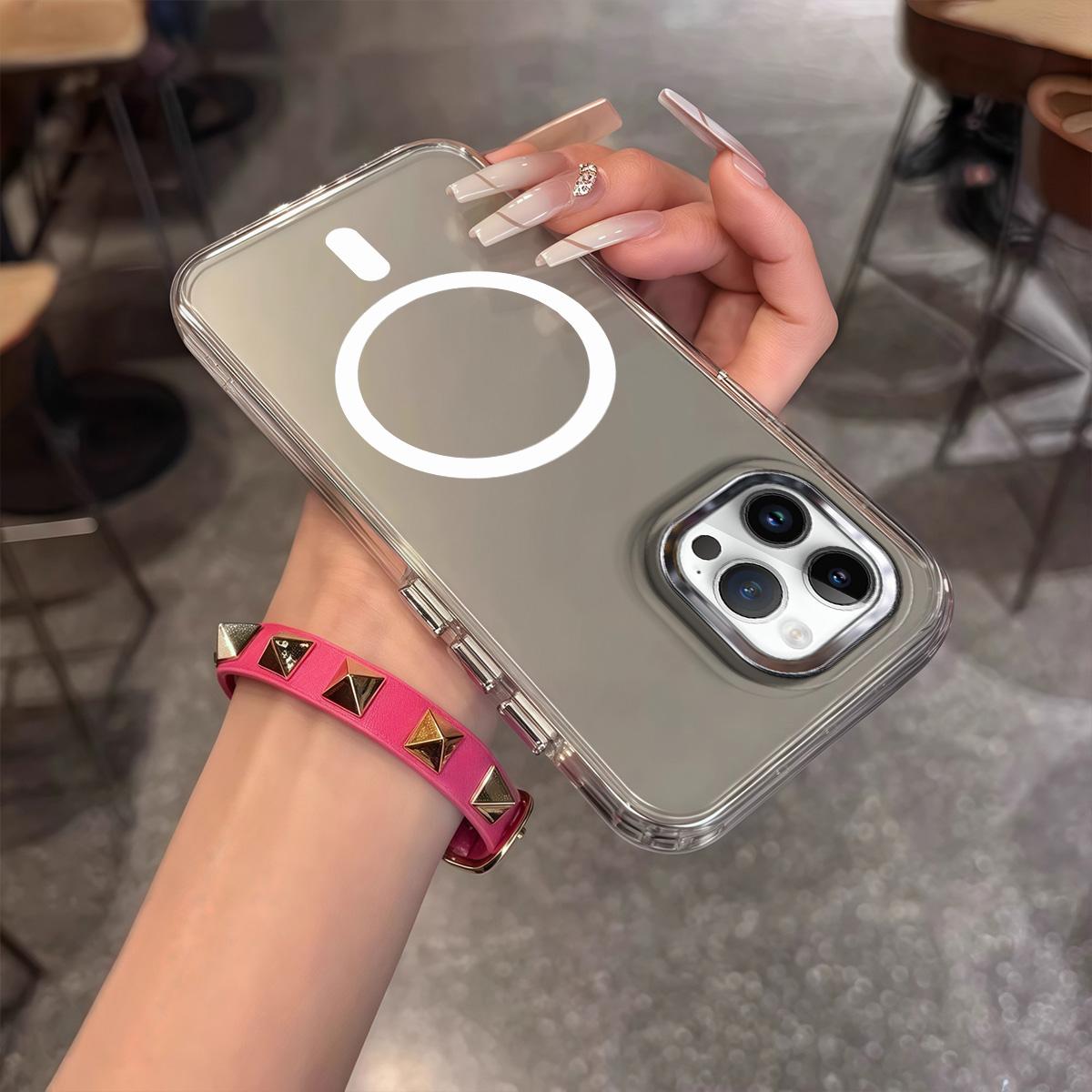 Case for iPhone 15 Plus,15,14 Plus,14,13 Minimal Semi-Transparent Magnetic Casing Raised Electroplated Lens Bezel Anti-Slip Drop Resistant iPhone 16 ProMax