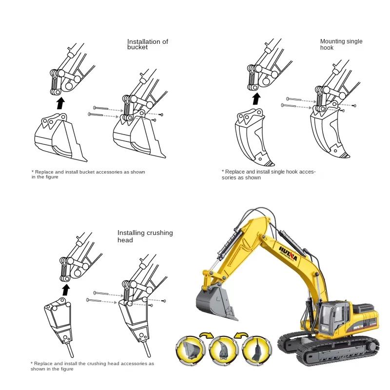 non-toxic HUINA 1910 1/40 Large Metal Alloy Excavator Truck Car Model Toy 3 IN 1 Construction Cars Engineering Vehicle Gifts for Kids children