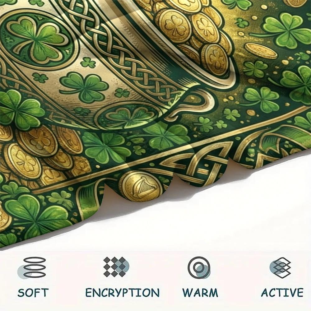 1Pc St.Patrick's Day Print Flannel Blanket, High Quality Comfortable for All Seasons, Home Decor, Warmth and Comfort, Perfect for Christmas Gifts W72