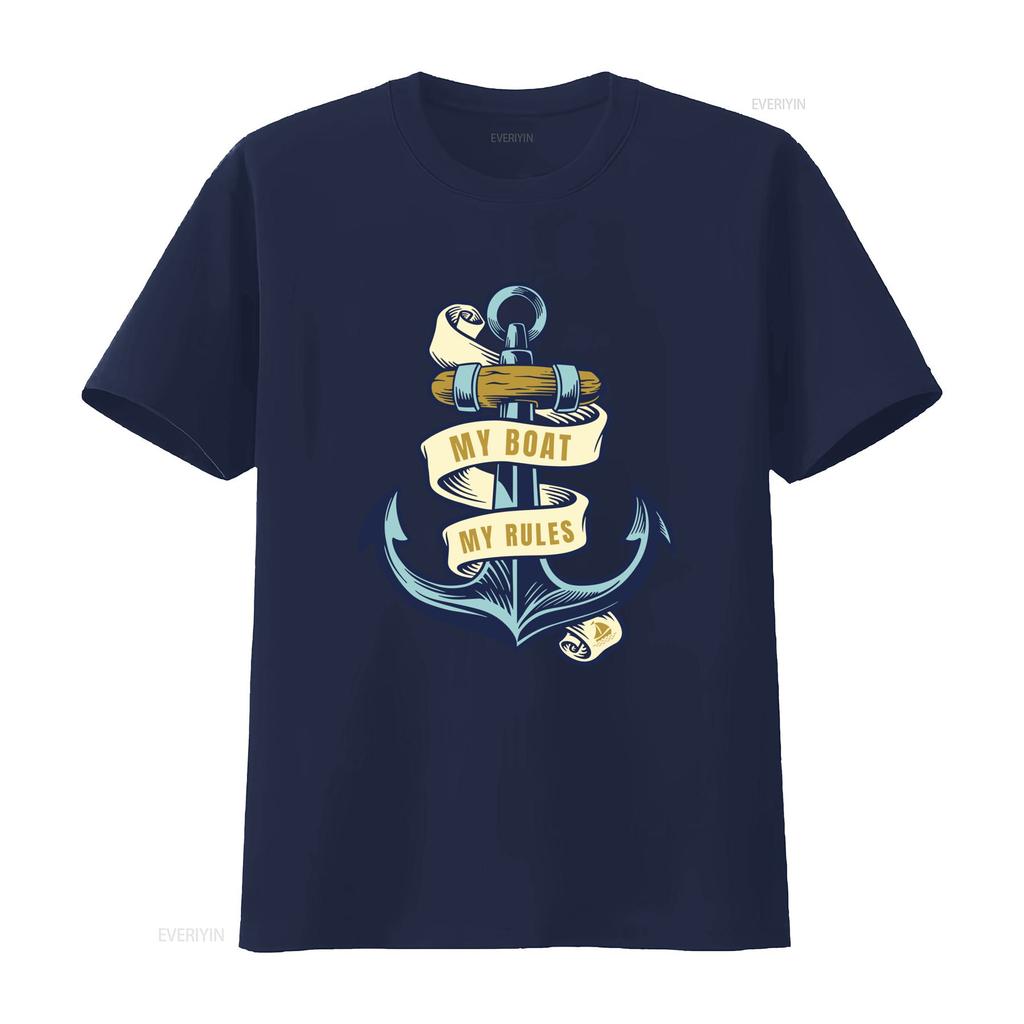 My Boat Rules Mens T Shirt Funny Sailor Anchor Design for Nautical Lovers Vintage Washed Versatile Breathable Soft Fashion