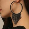 European & American Trendy Women's Hoop Tassel Rhinestone Earrings with Claw Chain