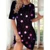 Summer Women’s Fashion Elegant Dress Flower 3D Printed Dress Loose Breathable Soft Plus-size Casual Vacation Crew Neck Short-sleeve Dress