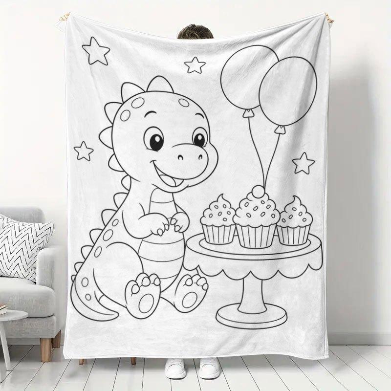 1pc Cute Little Dinosaur Birthday Party Pattern Flannel Blanket, Autumn Home Decor, Bedroom Bed Head Cover Blanket Sofa Casual Small Blanket, Soft Ski