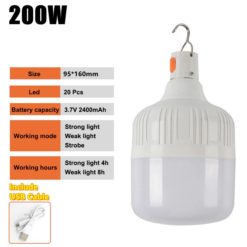 Portable Outdoor Camping Lights USB Rechargeable Lamp LED Emergency Bulb Hook High Power Tents Lantern Night Lights Bulb