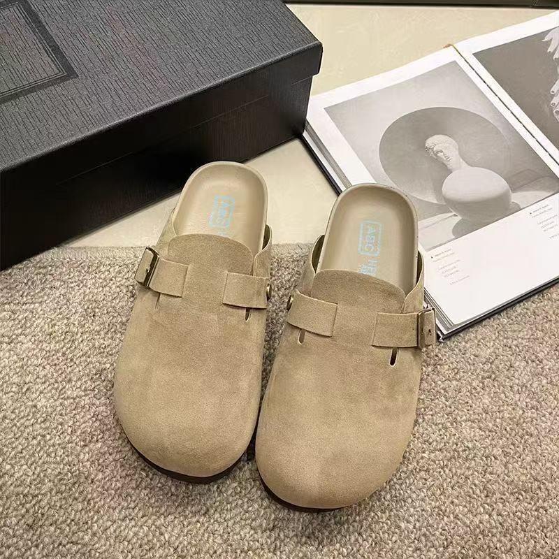 Autumn New Thick-soled Half-drag Women's Retro One-pedal Bag Head Slippers Inner Height-increasing Boken Slippers