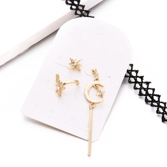 3Pcs Women Rhinestone Star Moon Bar Fashion Ear Studs Earrings Set Party Jewelry