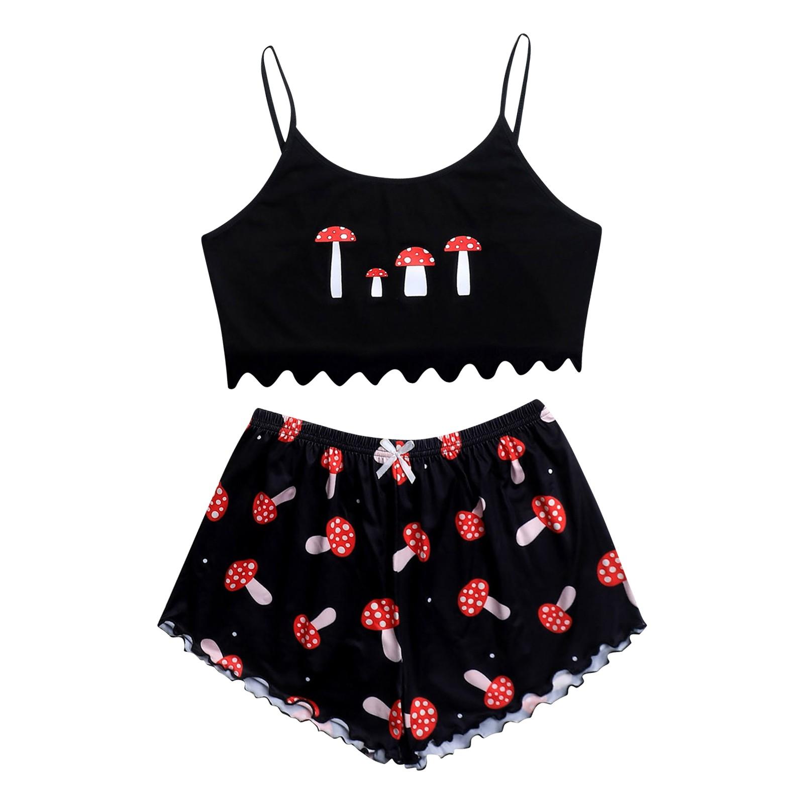 

(SU)Женский милый мультфильм принт салат обрезка Cami топ и шорты симпатичный пижама комплект пижамы пижамы