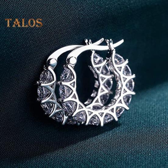 1 Pair Women Huggie Earrings Cubic Zirconia Round Shape Small Hoop Earrings Party Prom Clipping-on Earrings Copper Round Earrings