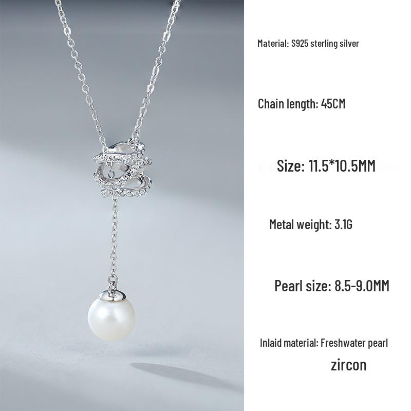 Korean Style Freshwater Pearl Necklace with S925 Silver, Diamond Accents, and Adjustable Tassel - Elegant Women s Accessory 925 Silver