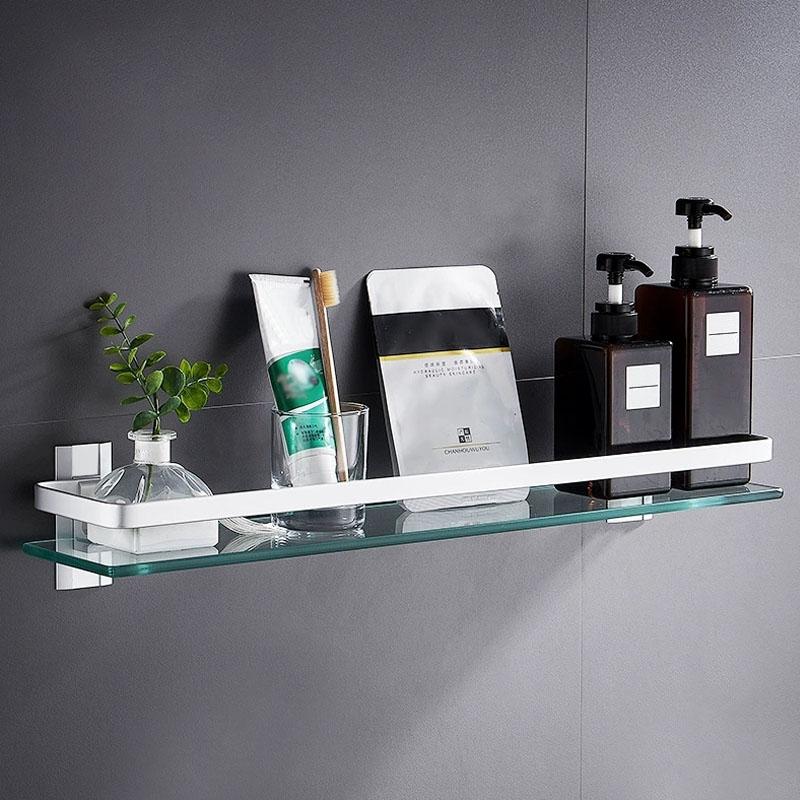 Glass Shelf Shower Organiser Bore Storage Bathroom Items Accessories Organizers Wall Shelves Hardware Fixture Home Improvement