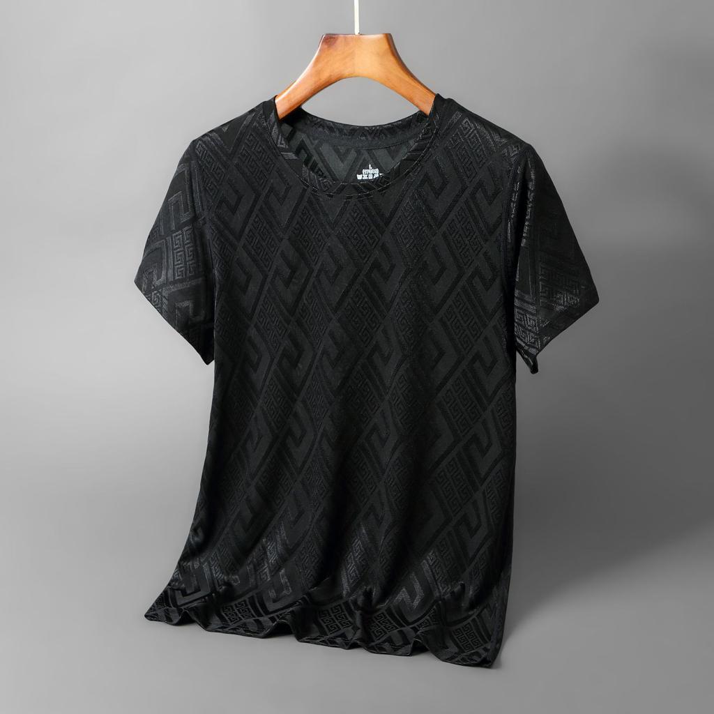 Men's Short-Sleeved Ice Silk T-Shirt Men's Summer Pajamas Tops Homewear Men's T-Shirt Men's Half-Sleeved Tops Men's Clothing