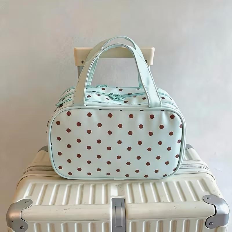 Womens Mint Green Polka Dot Makeup Bag 3-Tier Organizer Portable Large Capacity Travel Toiletry Case With Zip